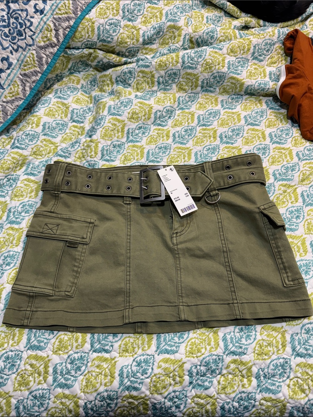 Olive Green Cargo Mini Skirt with Belt